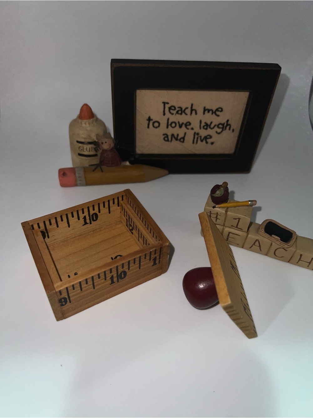 Teacher Desk Decor Set with Ruler Block, Apple & Mini Sign - Picture 5 of 10